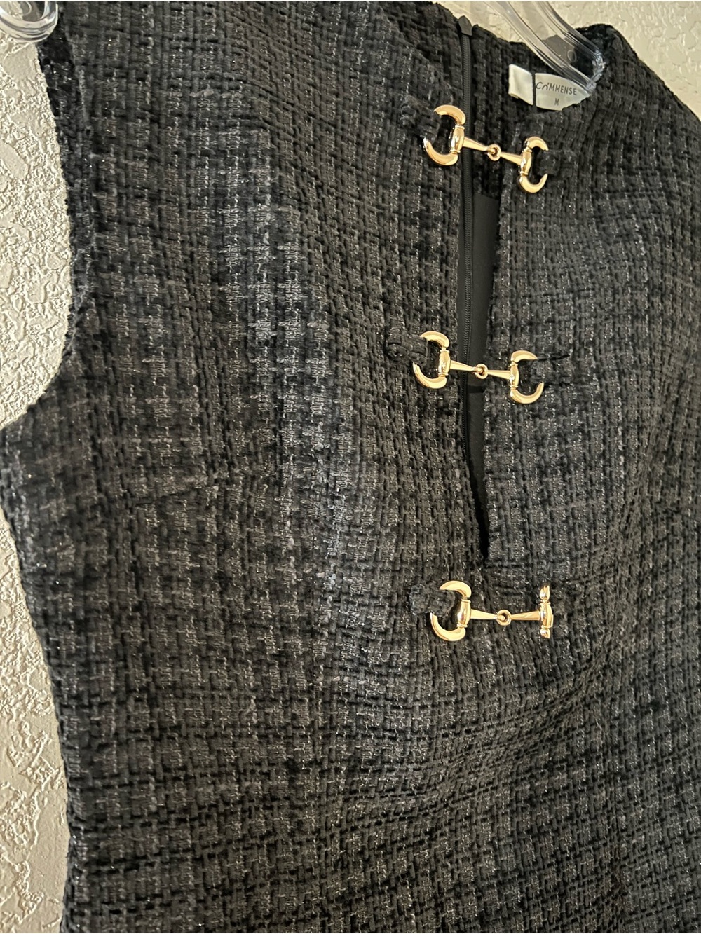 Commense Black Metal Button Tweed Sleeveless Dress - Picture 5 of 7